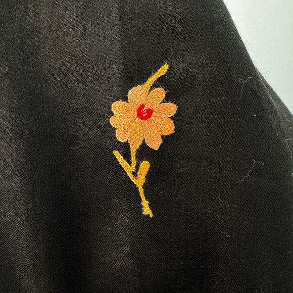 Black Wool Shawl with Floral Embroidery Stitching and Fringed Ends - Picture 5 of 7